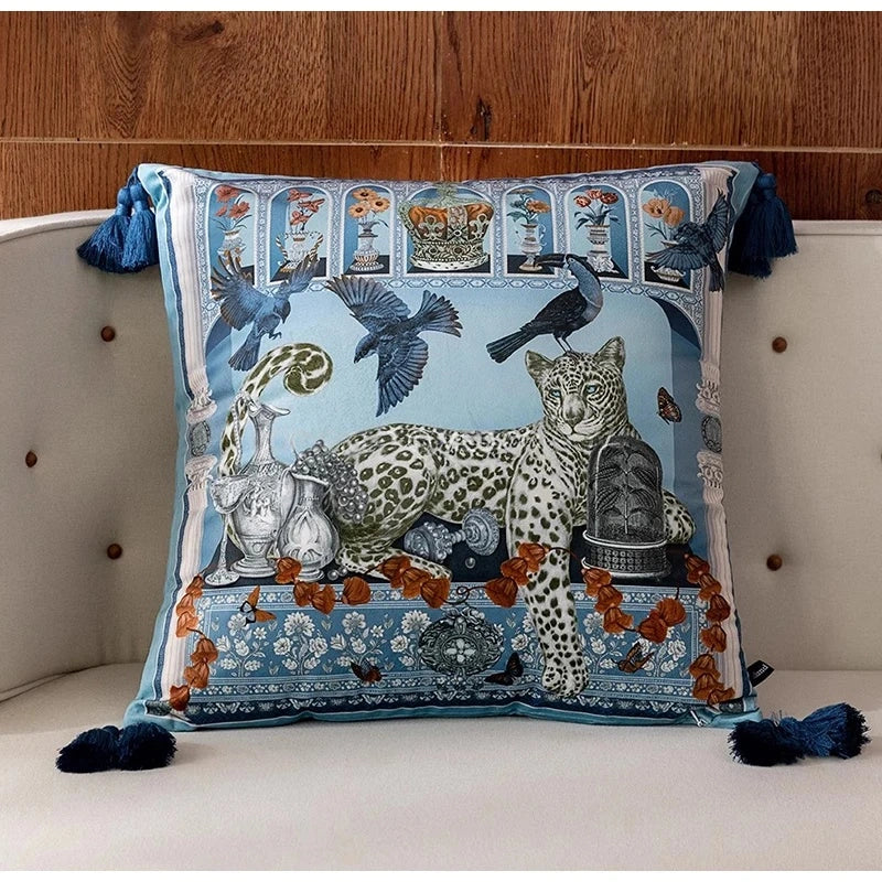 Majestic Leopard Decorative Cushion Cover Luxury Tassel Throw Pillow Case