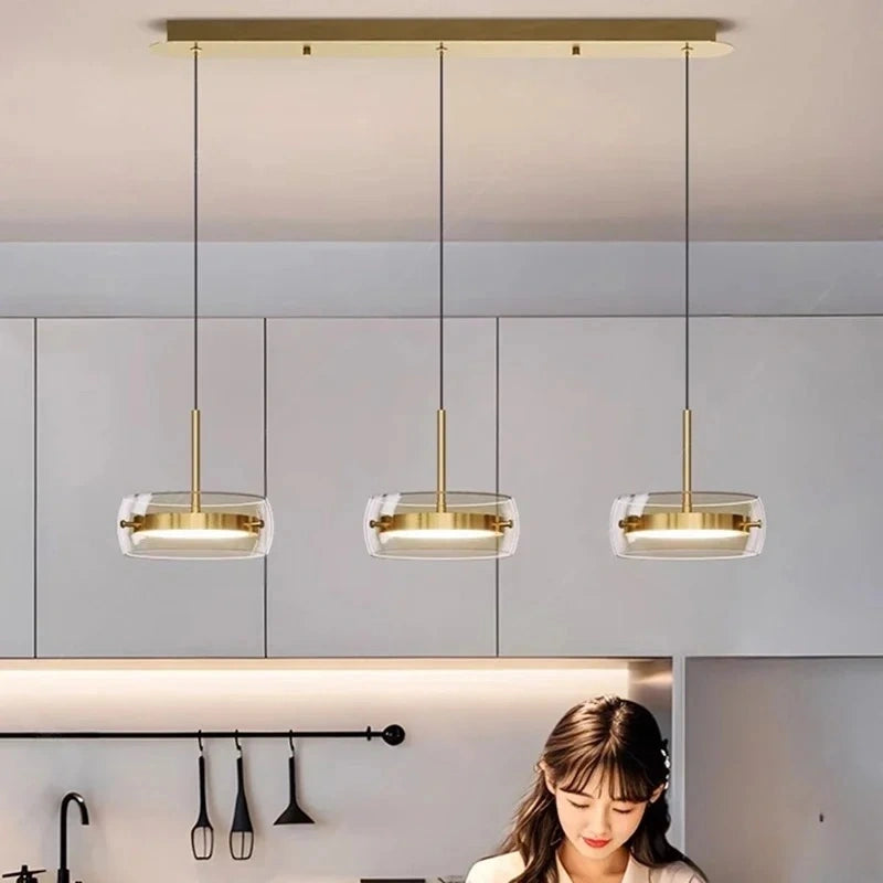 Liora Drum Glass LED Kitchen Island Pendant Light