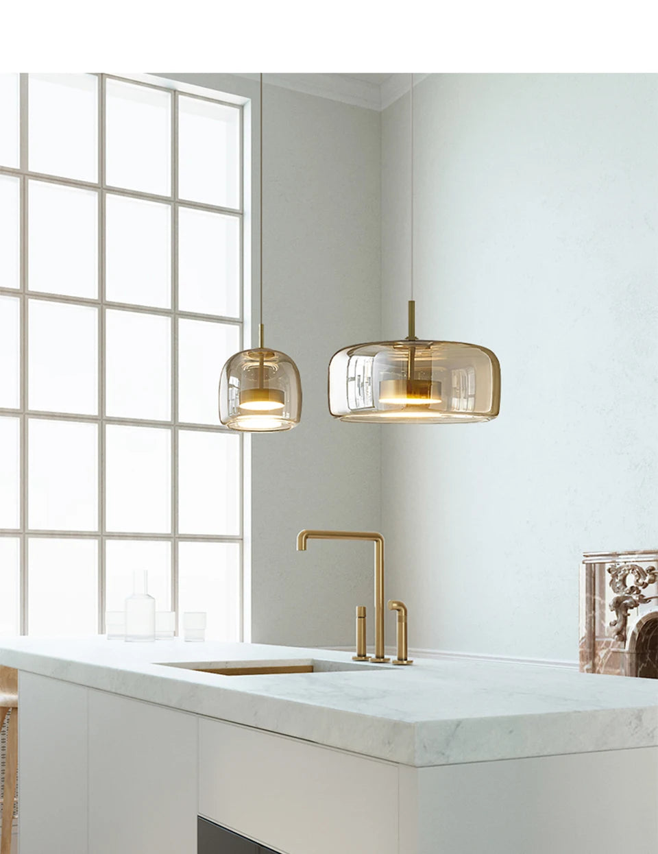 Nordic Designer Amber Glass LED Pendant light for Kitchen