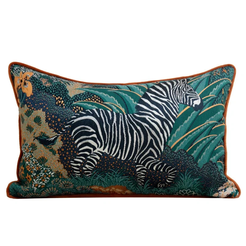 Giraffe Zebra Black Tropical Animal Embroidery Pillow Case