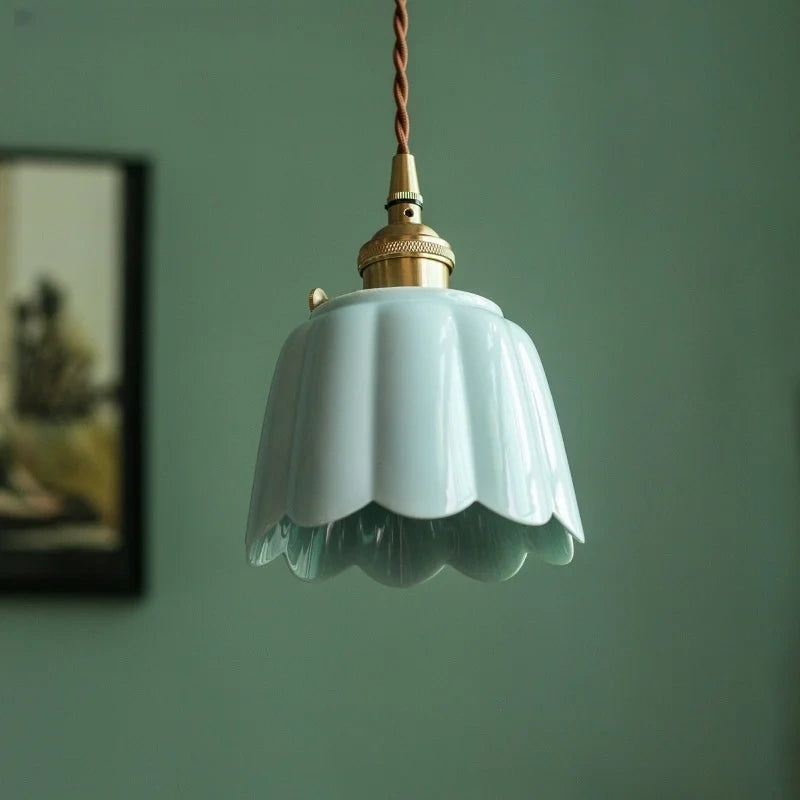 Celestine Floral Scalloped Ceramic Pendant Light