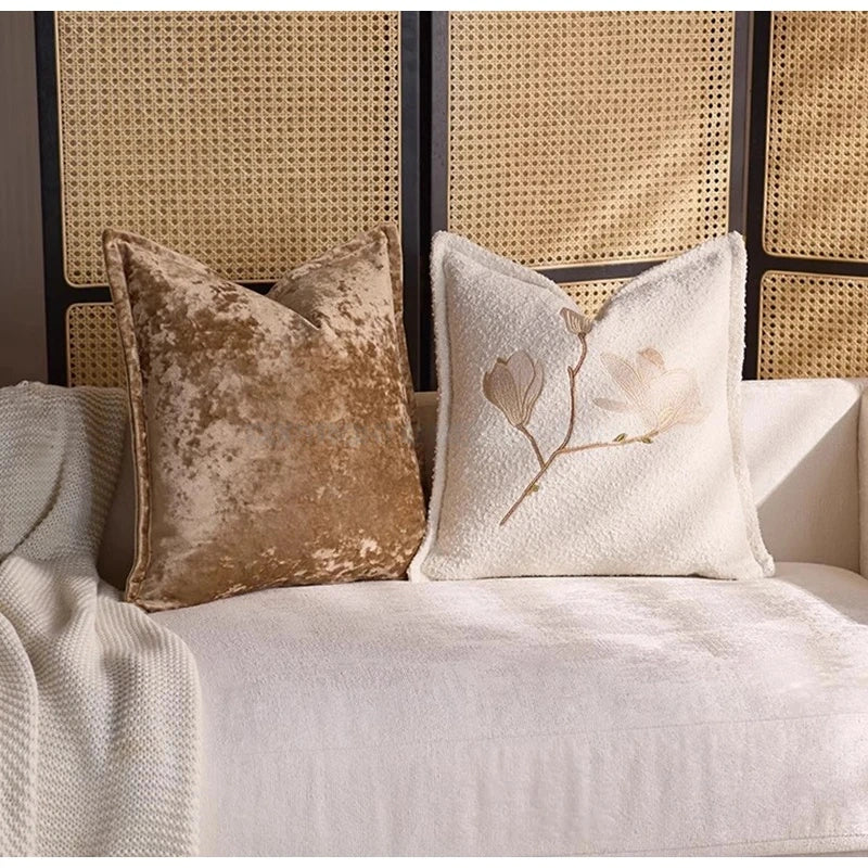 White Magnolia Floral Embroidery Throw Pillow Case