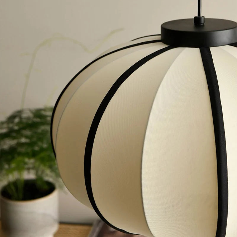Transitional Black White Cloth Lantern Chandelier Lamp