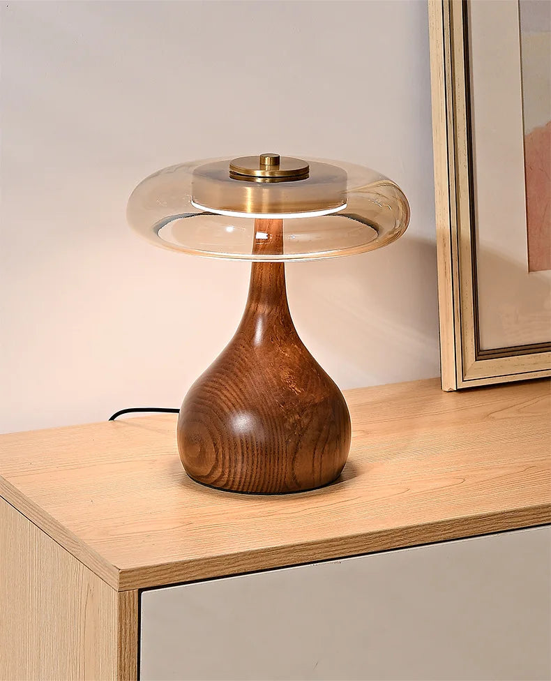 Japanese Zen Wood and Glass Table Lamp