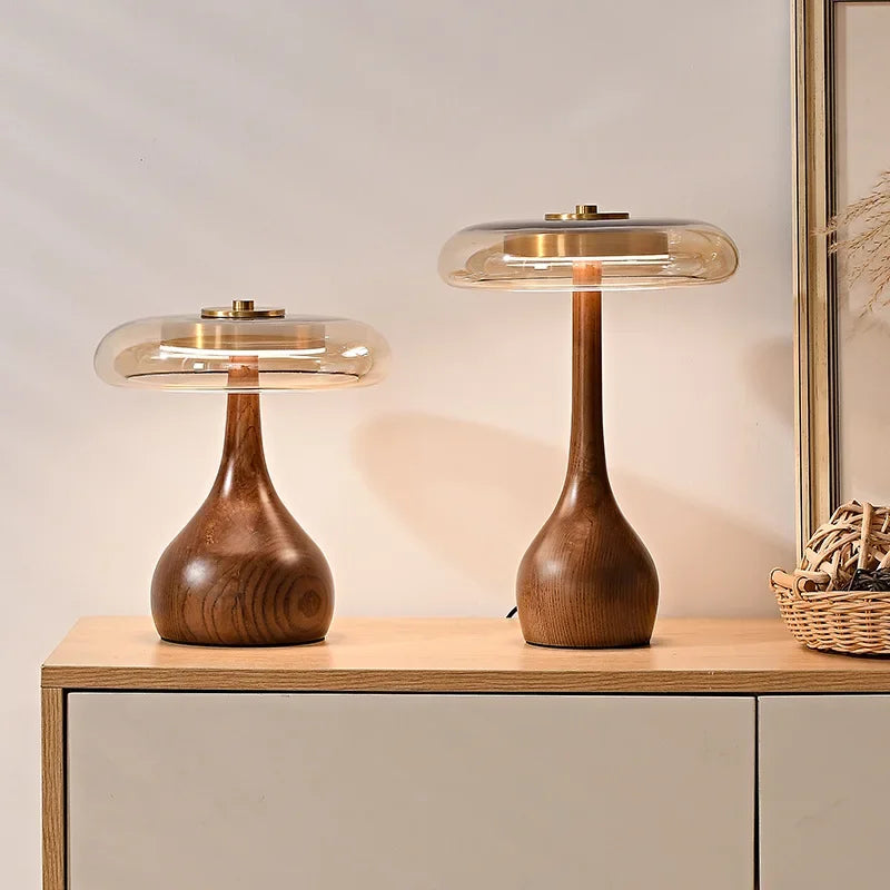 Japanese Zen Wood and Glass Table Lamp