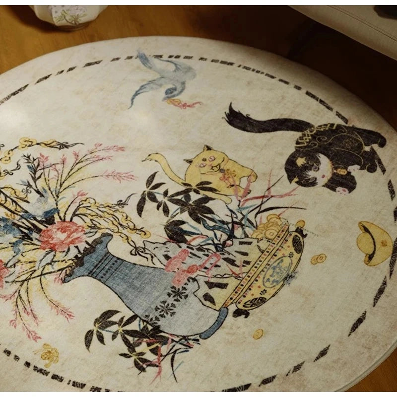 Artistic Chinoiserie Inspired Round Decorative Rug 120x120cm