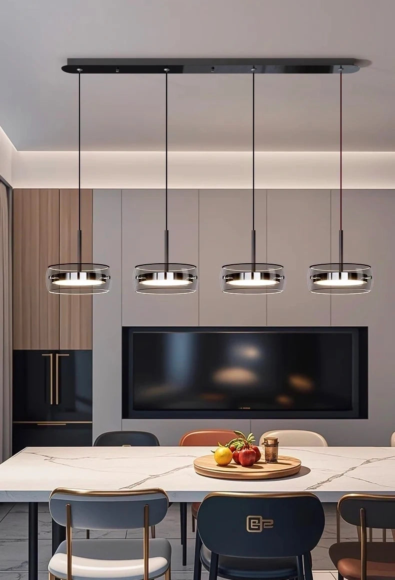 Liora Drum Glass LED Kitchen Island Pendant Light