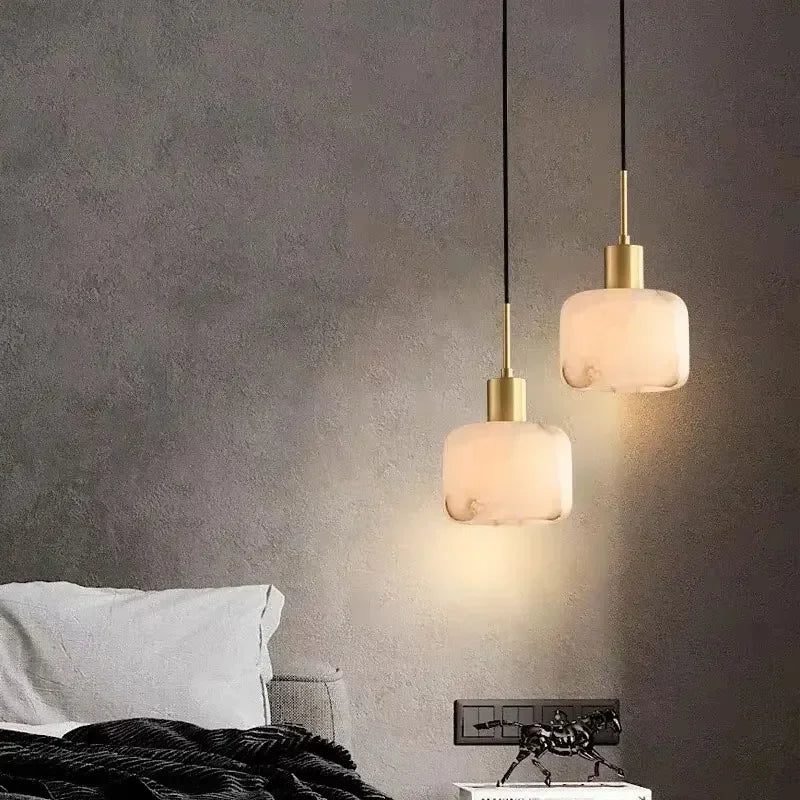 Modern Alabaster Pendant Light with Copper, Interior Lighting
