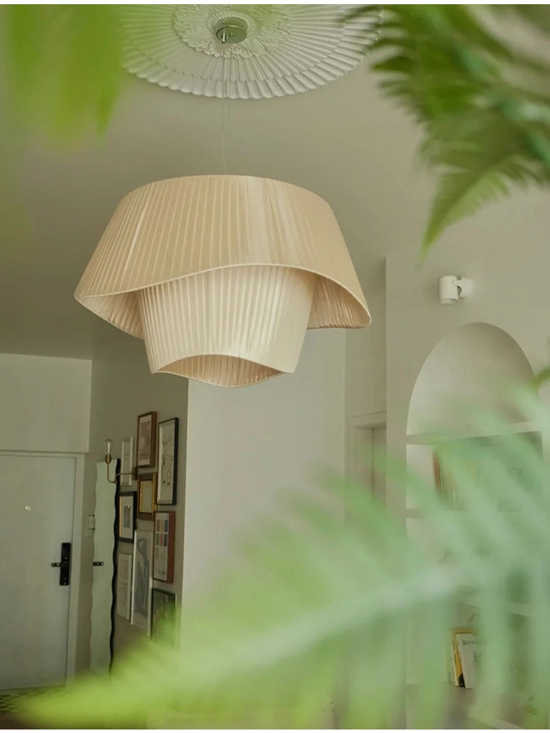 Double-Layer Pleated Fabric Pendant Light