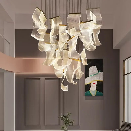 Large Clear Acrylic Flowing Wave Chandelier