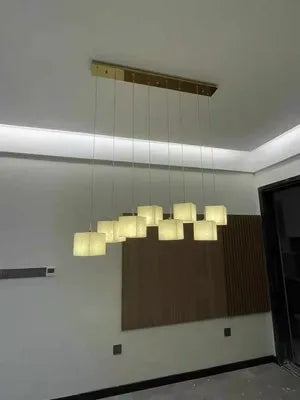 Dolomite Cluster Alabaster Cube Chandelier, Modular