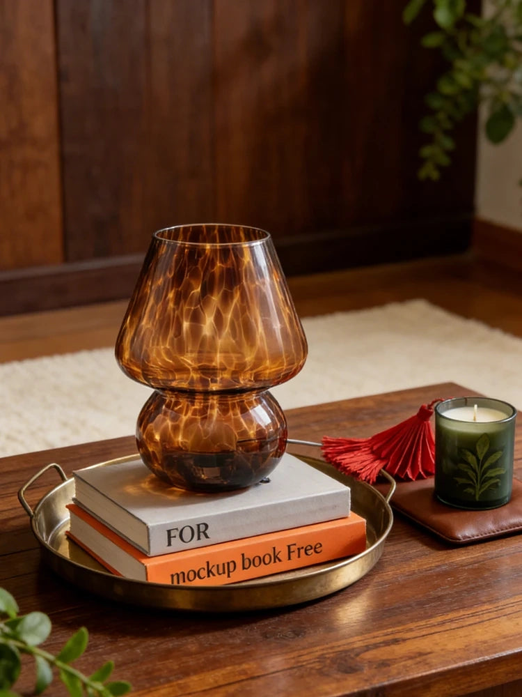 Brown Tortoise Glass Mushroom Table Lamp