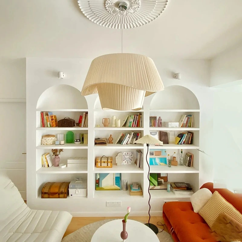Double-Layer Pleated Fabric Pendant Light