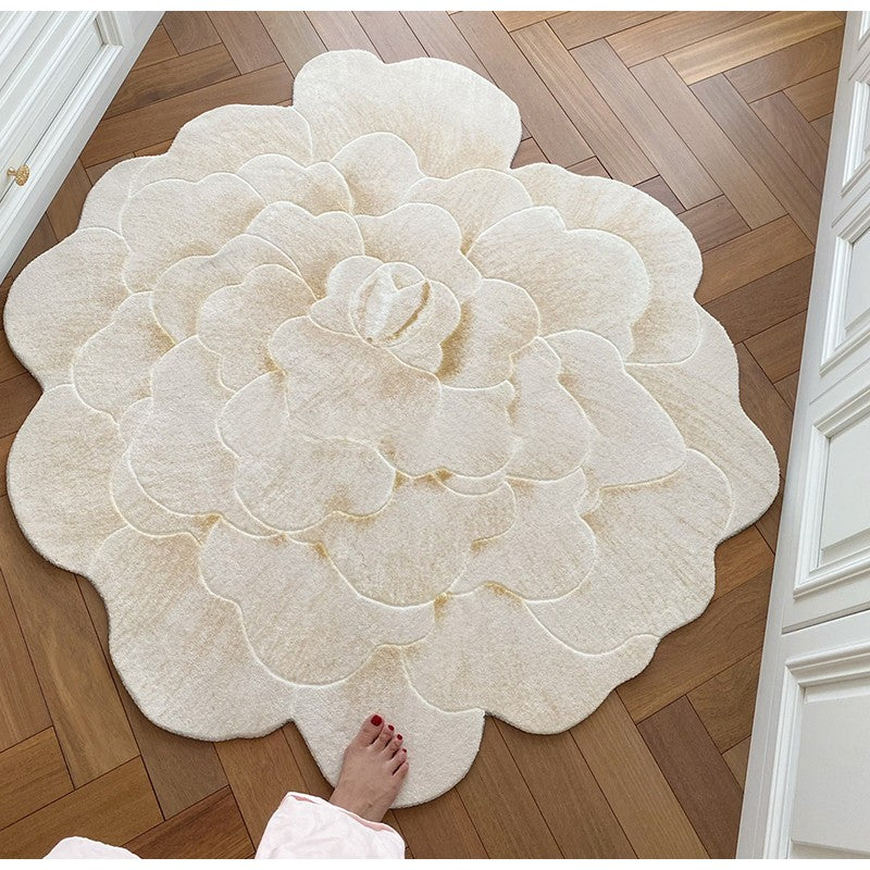 White Peony Floral Hand Carved Rugs