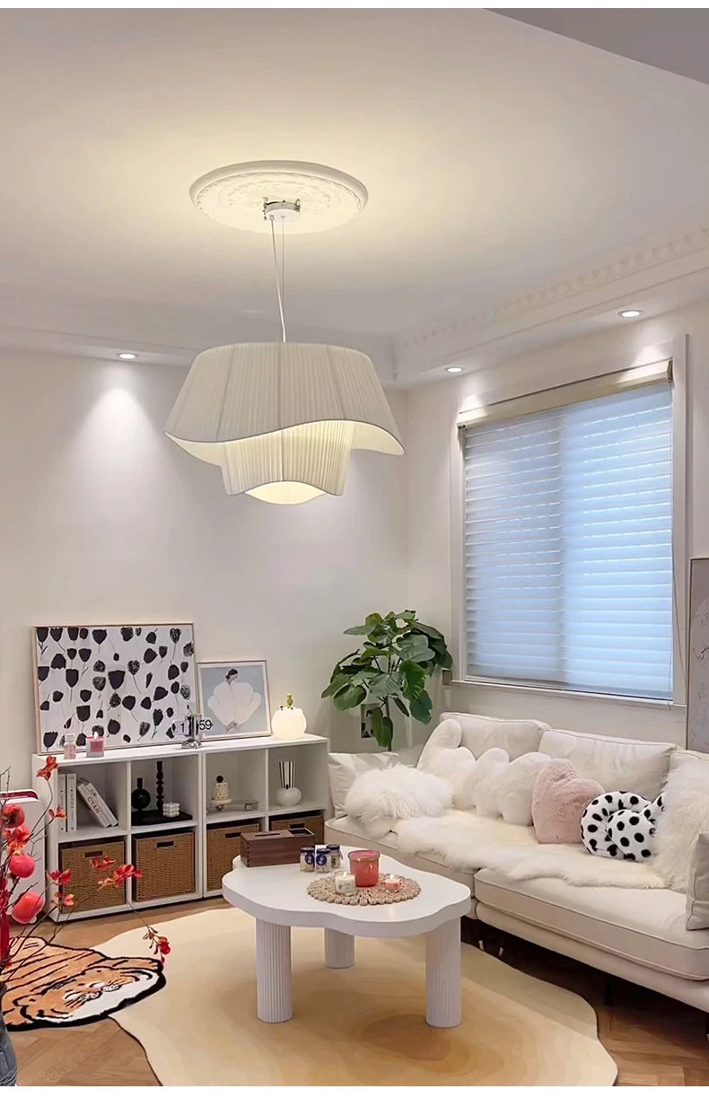 Double-Layer Pleated Fabric Pendant Light