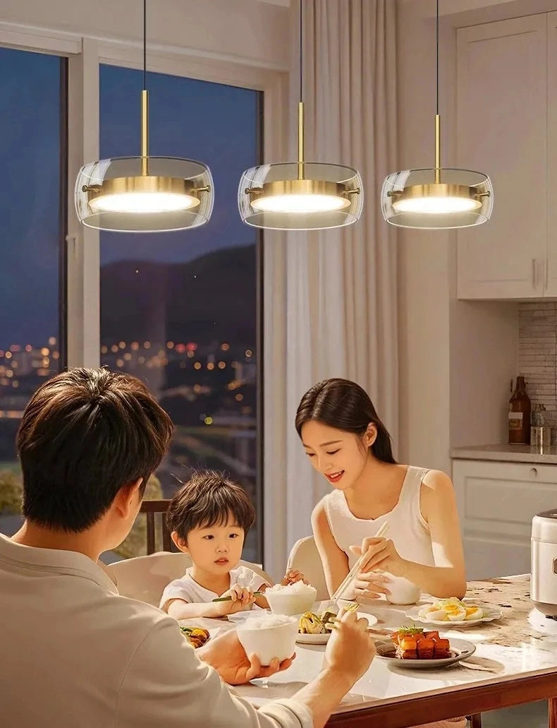 Liora Drum Glass LED Kitchen Island Pendant Light