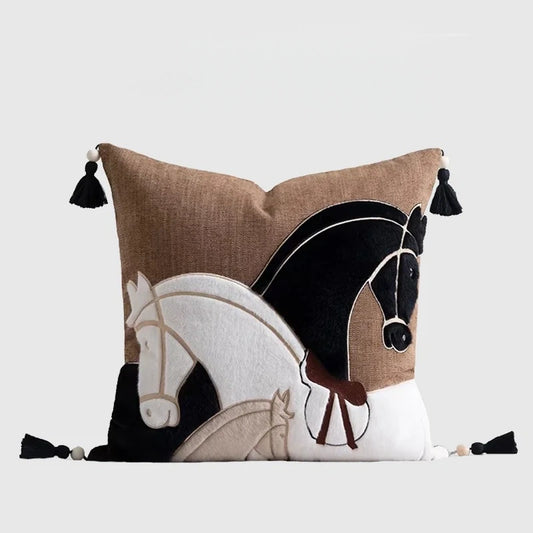Horse Silhouette Appliqued Embroidery Pillow Case