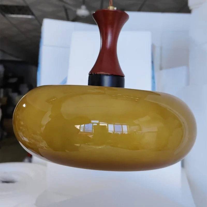 Sorrel Amber Glass & Wood Pendant Light
