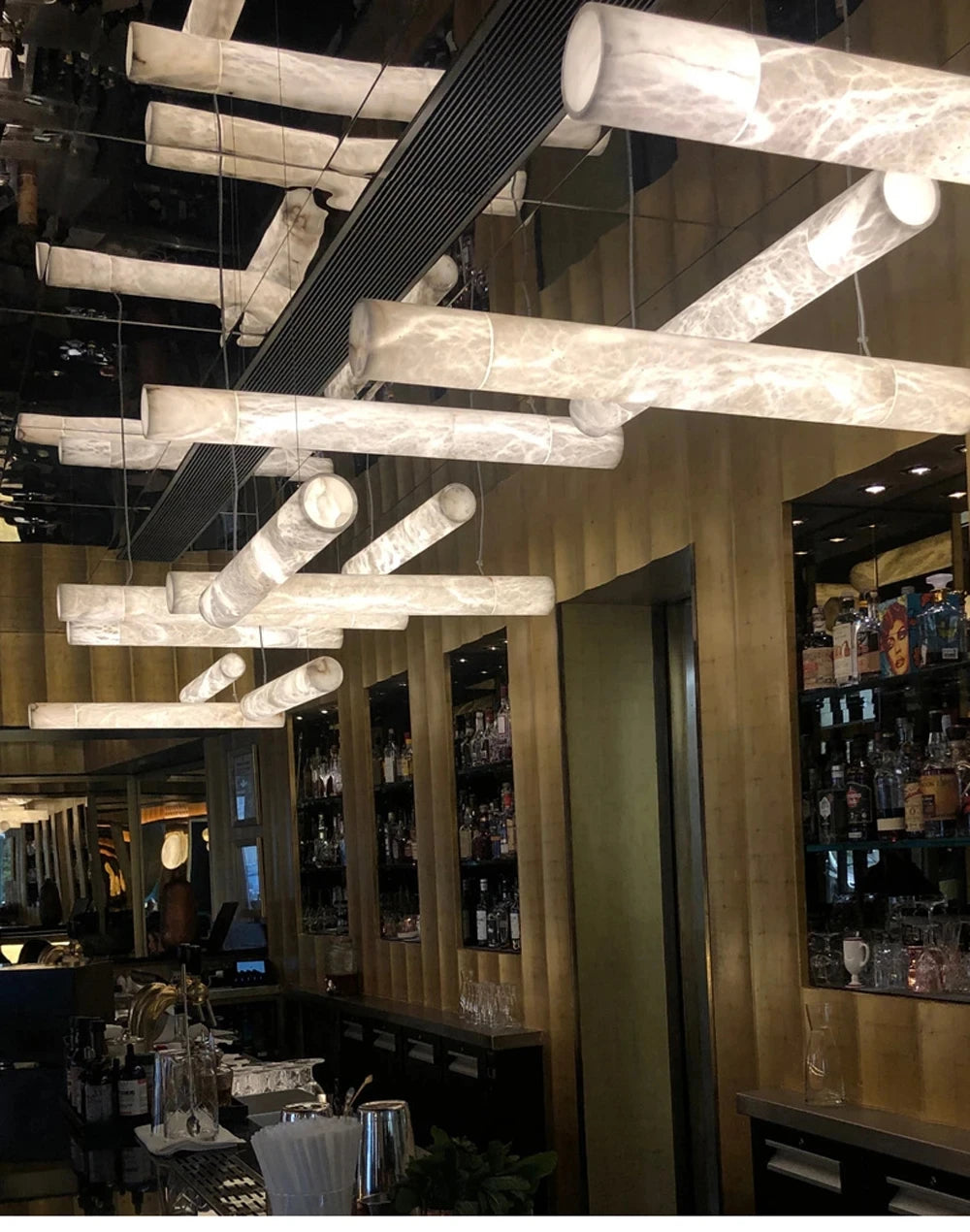 Irregular Alabaster Linear Tube Pendant Light, Minimalist