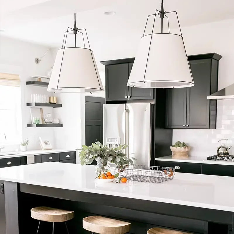 White Drum Cloth Pendant Light