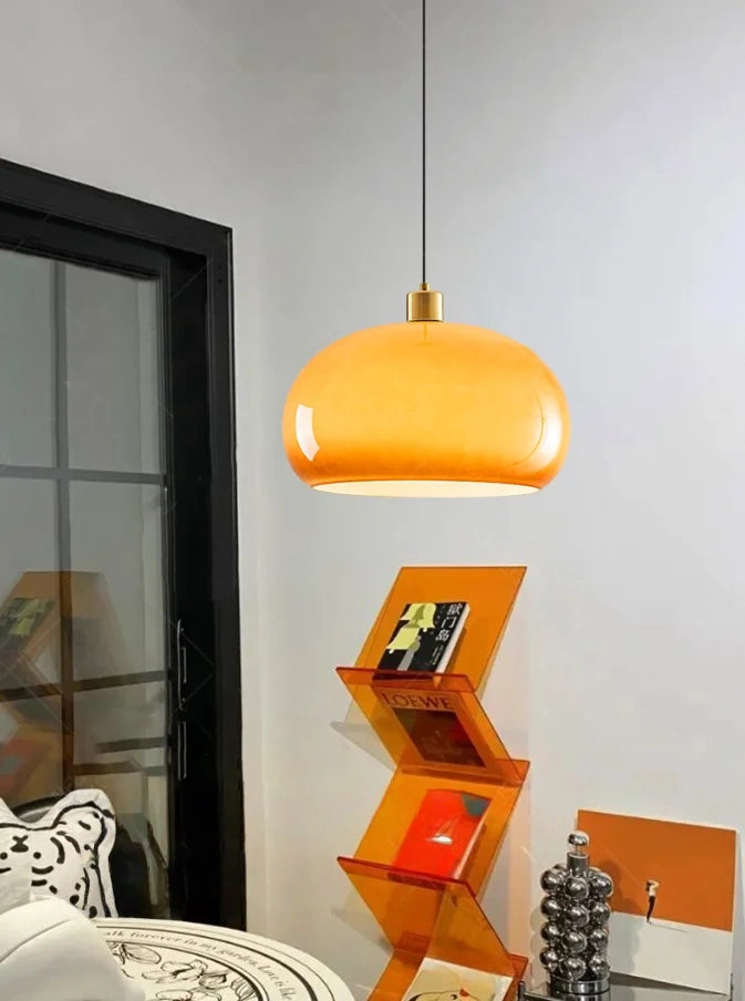 Bauhaus Orange Glass Dome Pendant Light