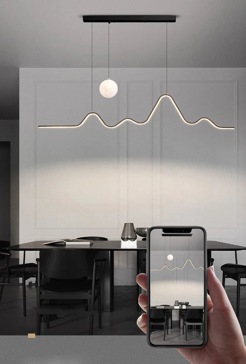 Forma Minimalist Arc LED Pendant Light with One Globe