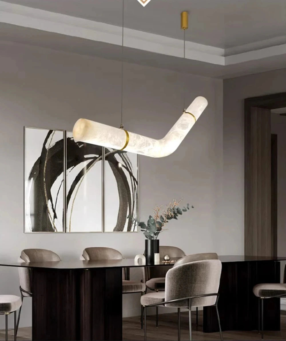 Irregular Alabaster Linear Tube Pendant Light, Minimalist