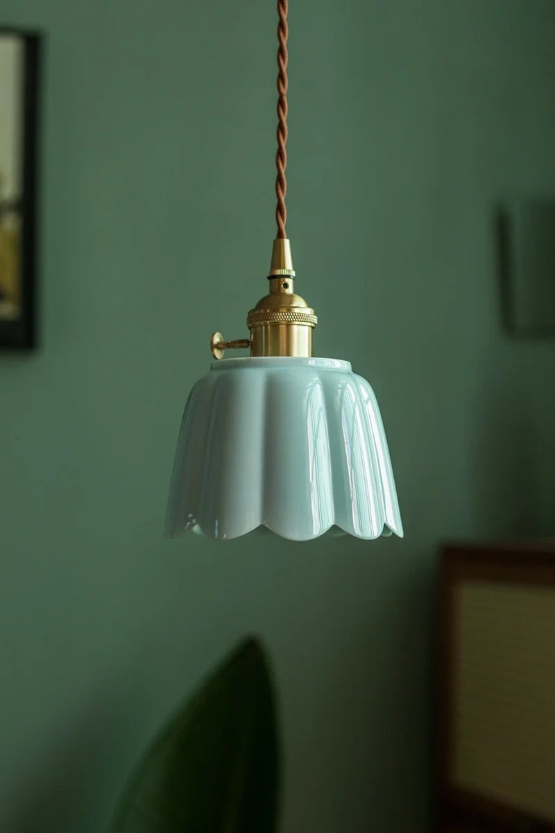 Celestine Floral Scalloped Ceramic Pendant Light