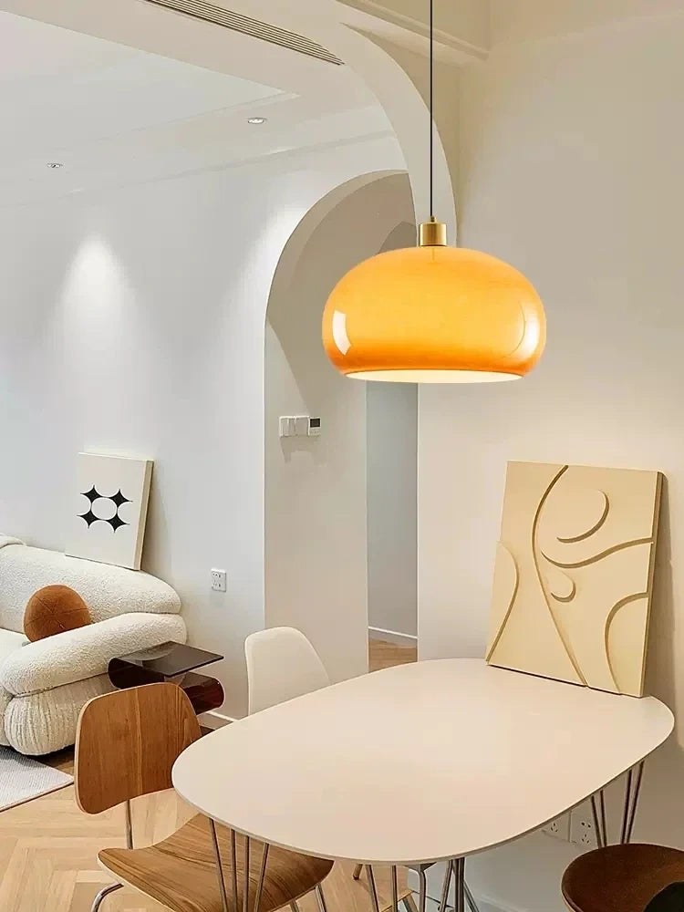 Bauhaus Orange Glass Dome Pendant Light
