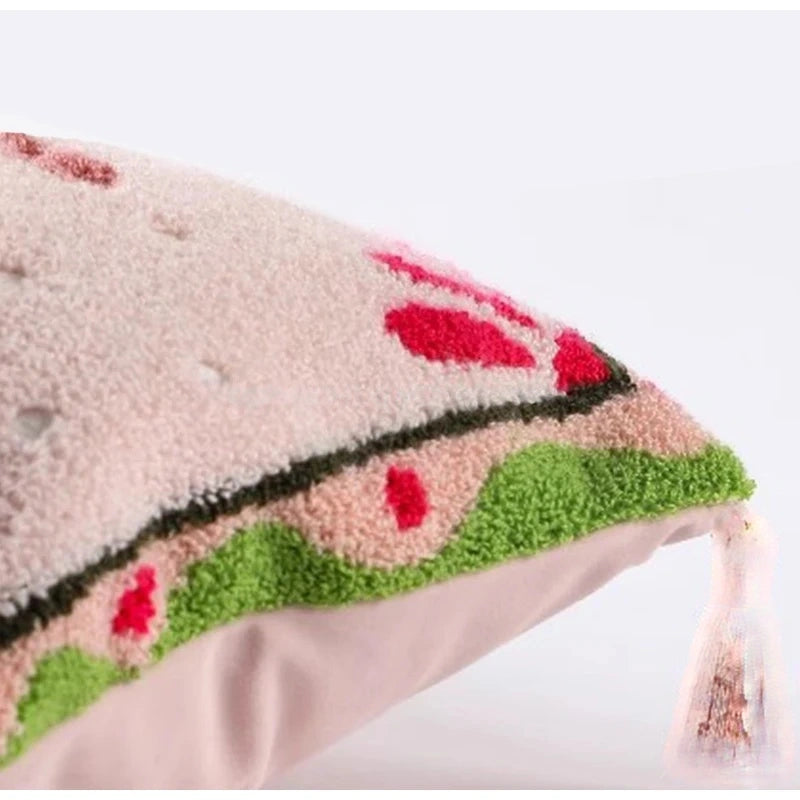 Pink Retro Black Cats Embroidered Throw Pillow Case With Tassels