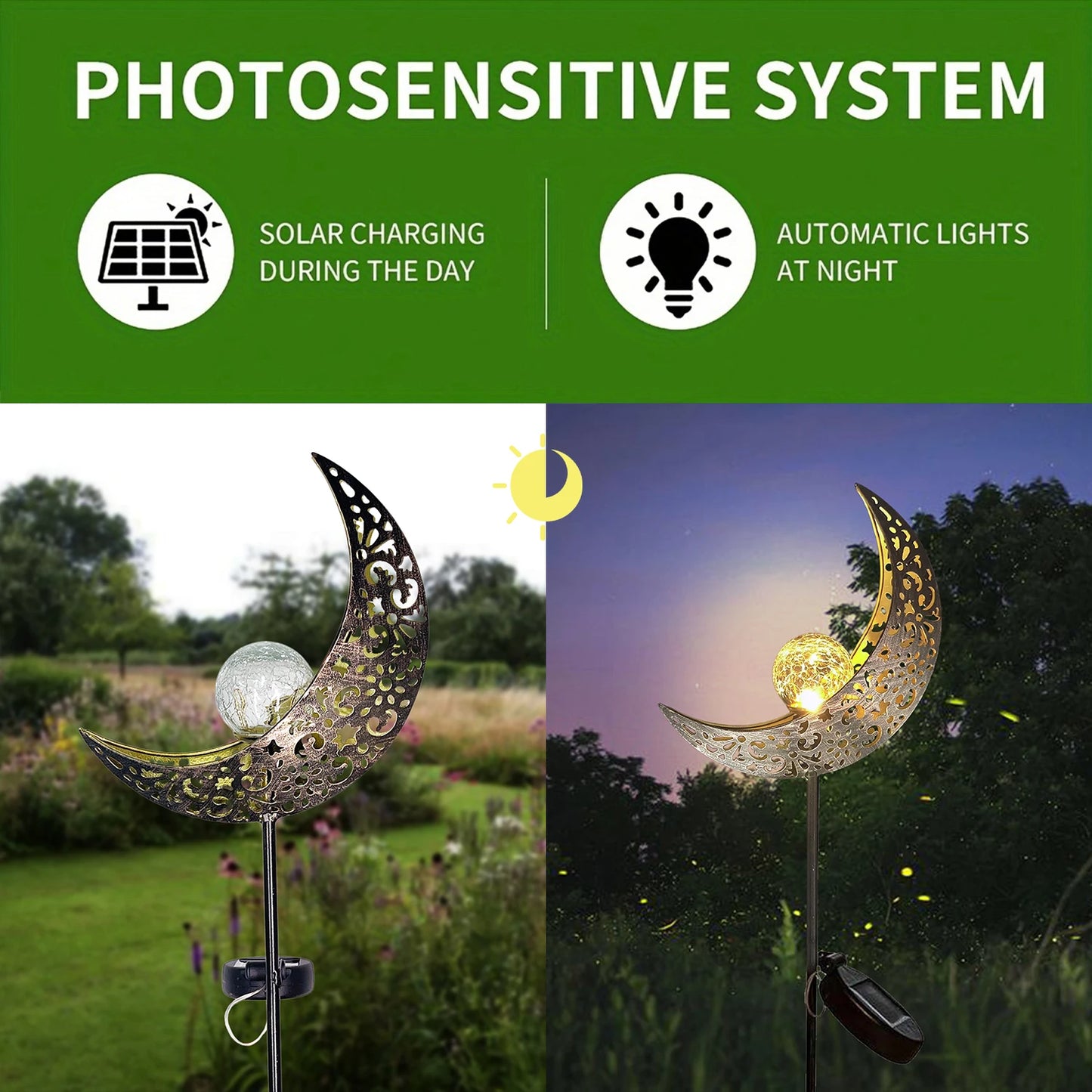 Crescent Moon Solar Garden Light