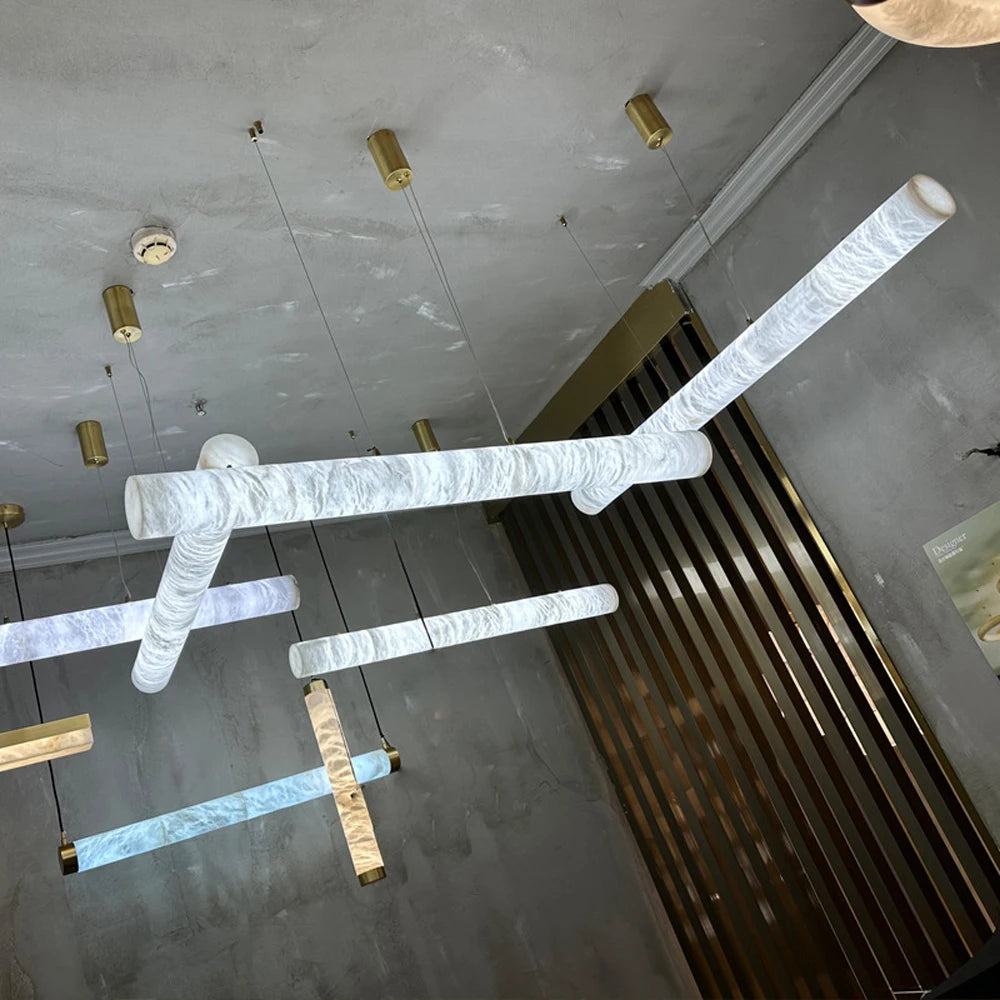 Irregular Alabaster Linear Tube Pendant Light, Minimalist