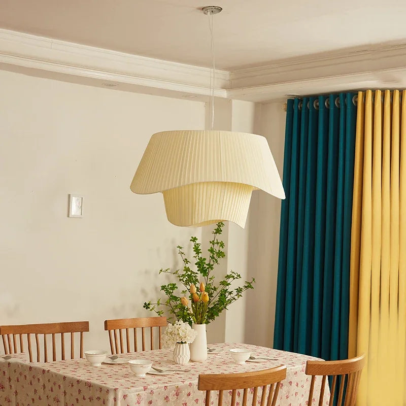 Double-Layer Pleated Fabric Pendant Light
