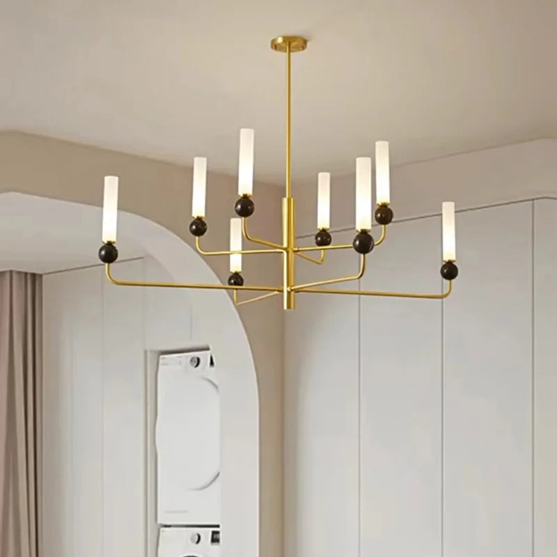 Candlelit Opulence Brass and Marble Sphere Chandelier