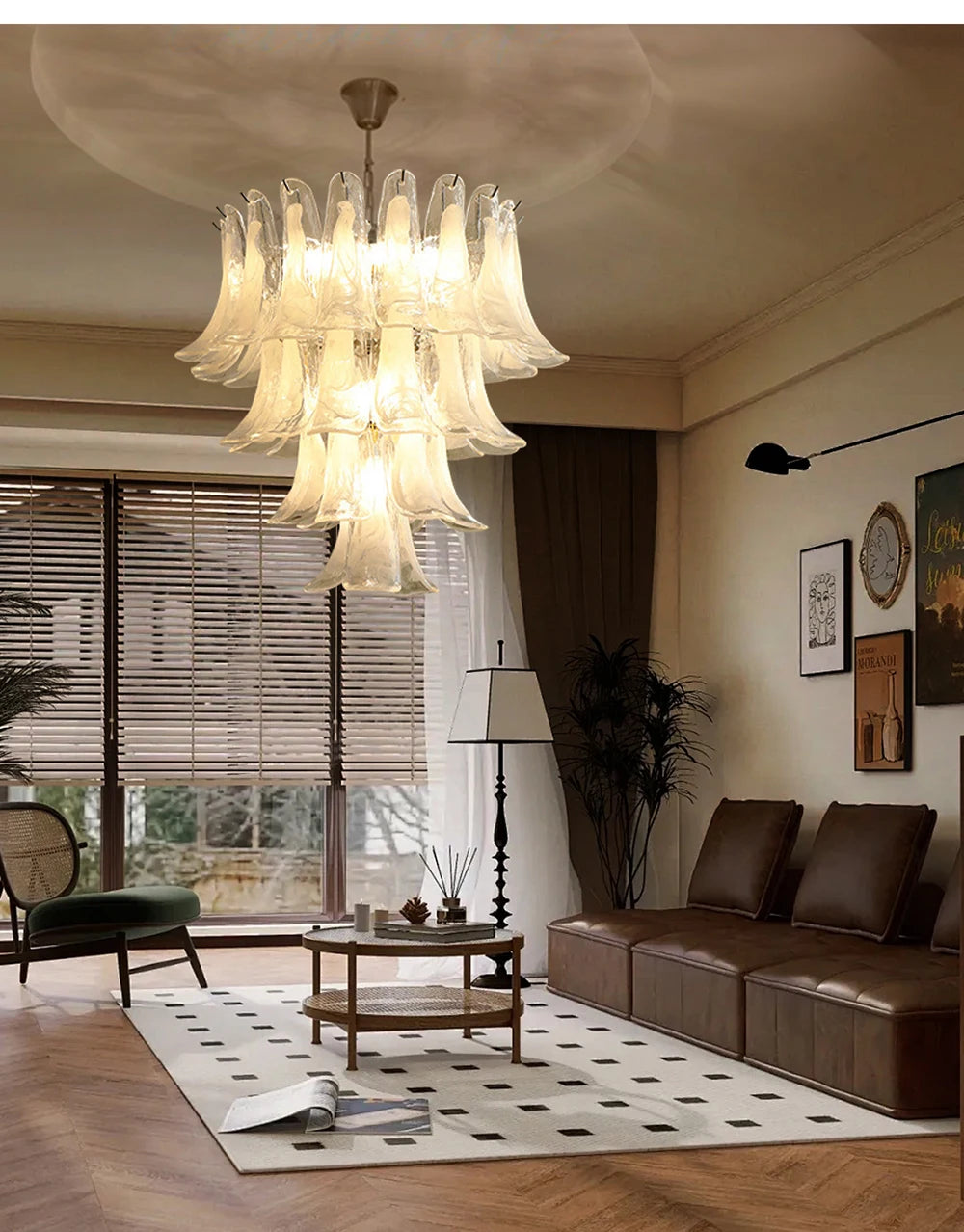 Alessia White Jade Glass Branch Chandelier