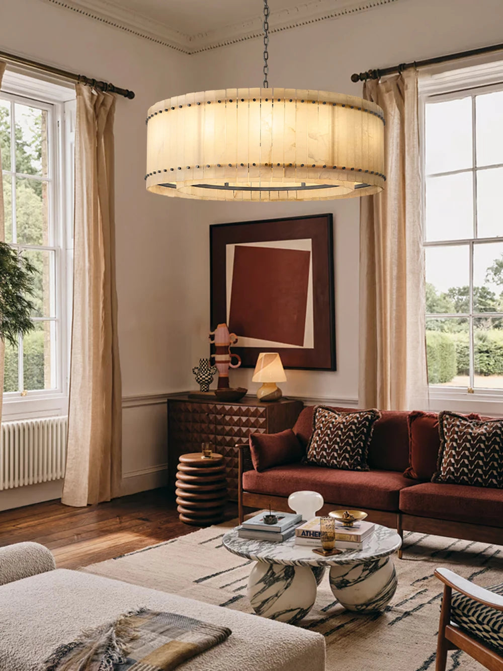 Mallory Multi-Tier Alabaster Chandelier, Dimmable