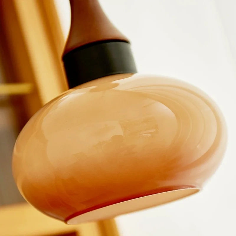 Sorrel Amber Glass & Wood Pendant Light