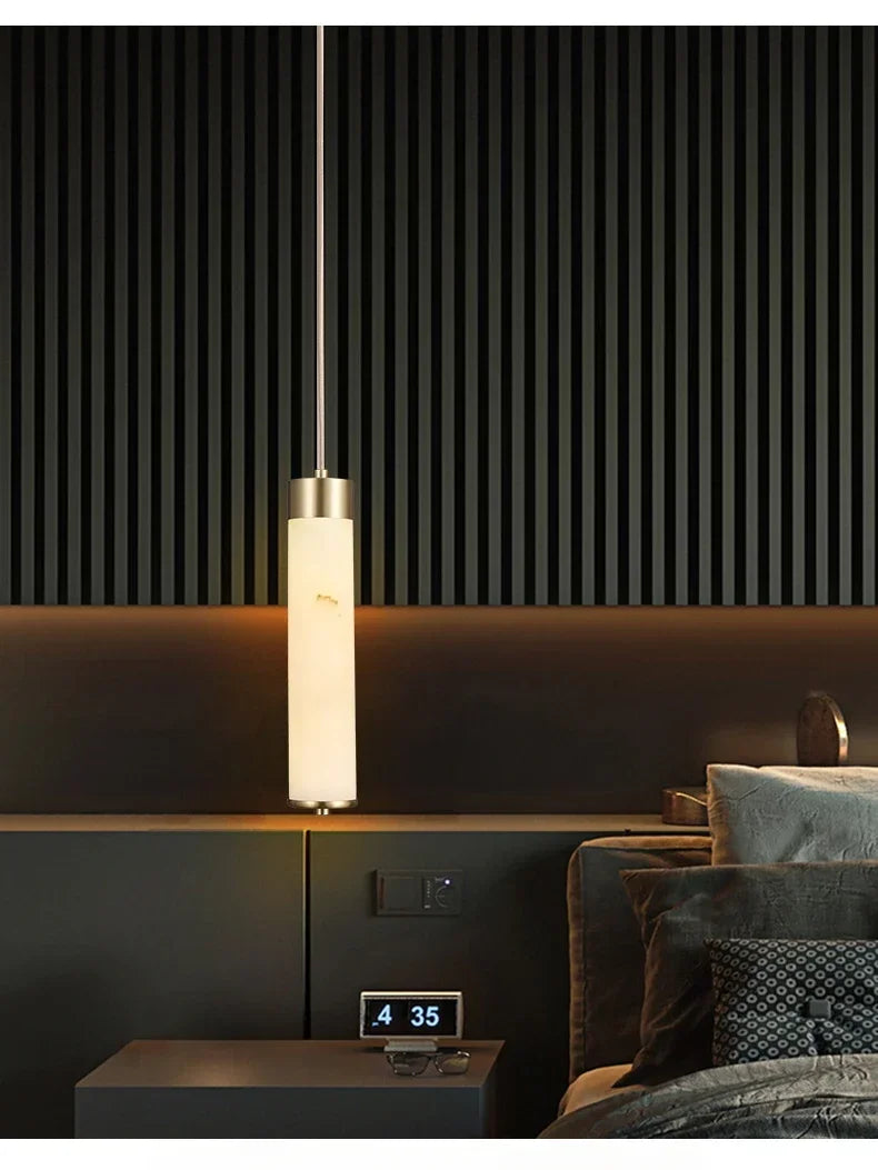 Luxury Alabaster Tube Pendant Light with Copper for Bedside