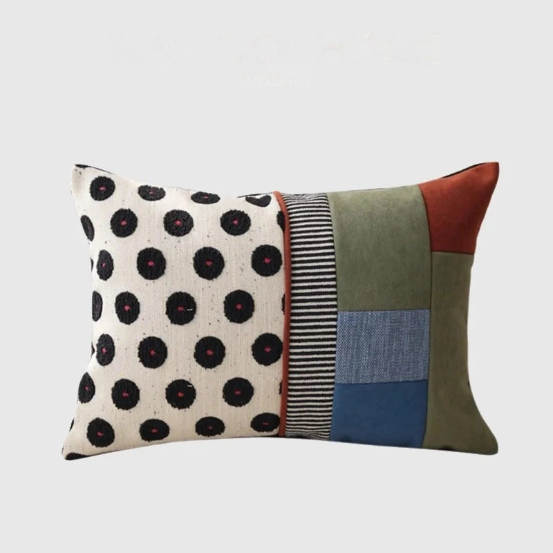 Polka Dot Patchwork Lumbar Pillow Case