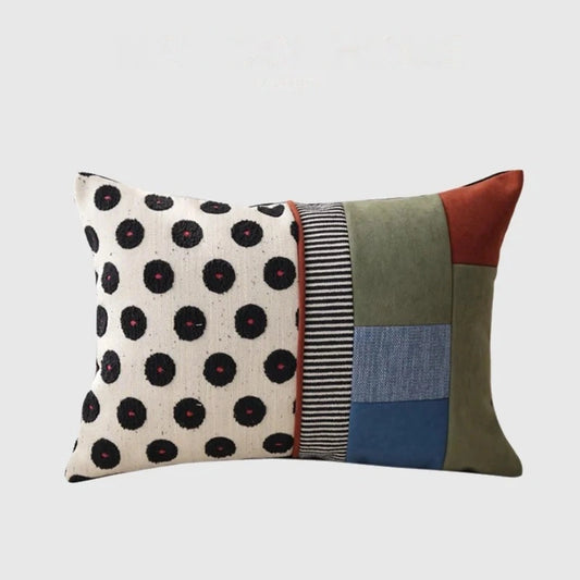 Polka Dot Patchwork Lumbar Pillow Case