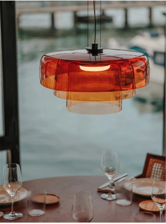 Vintage Bauhaus Orange Glass Dining Pendant Light
