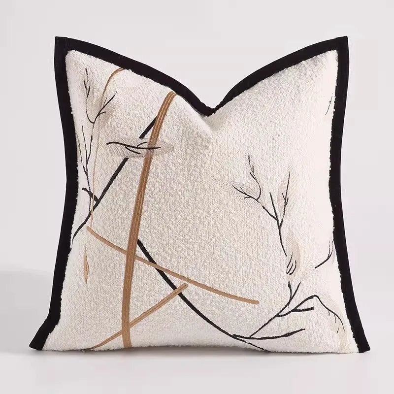 White Magnolia Floral Embroidery Throw Pillow Case