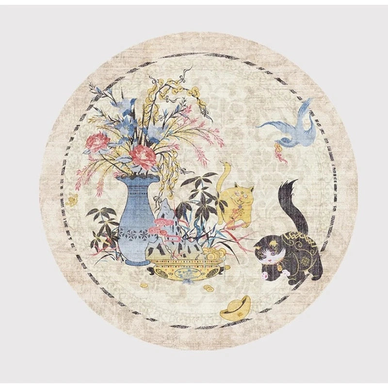 Artistic Chinoiserie Inspired Round Decorative Rug 120x120cm