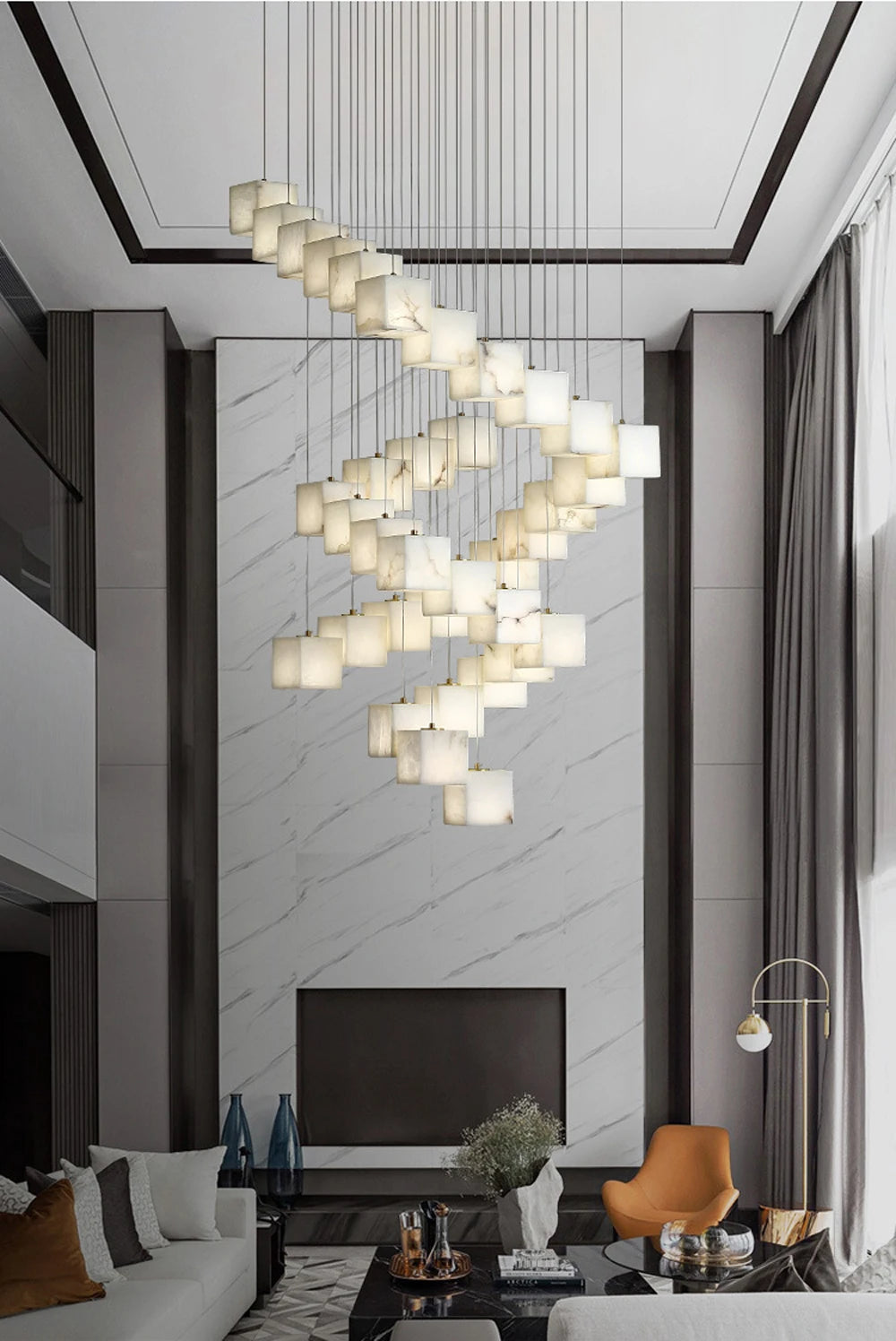 Dolomite Cluster Alabaster Cube Chandelier, Modular