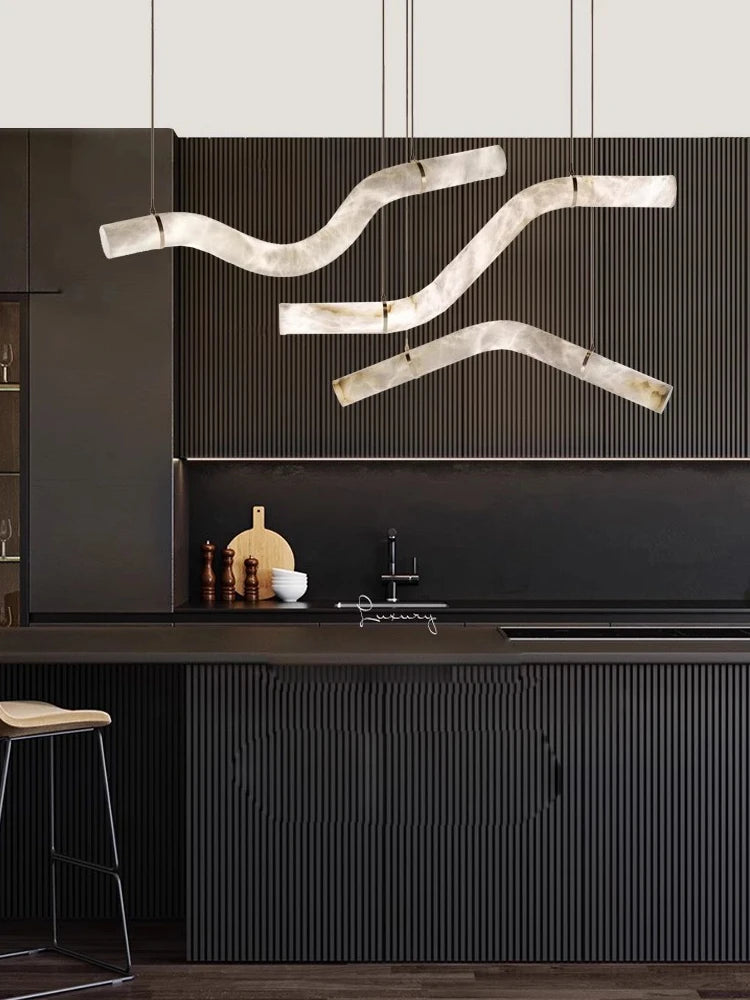 Irregular Alabaster Linear Tube Pendant Light, Minimalist