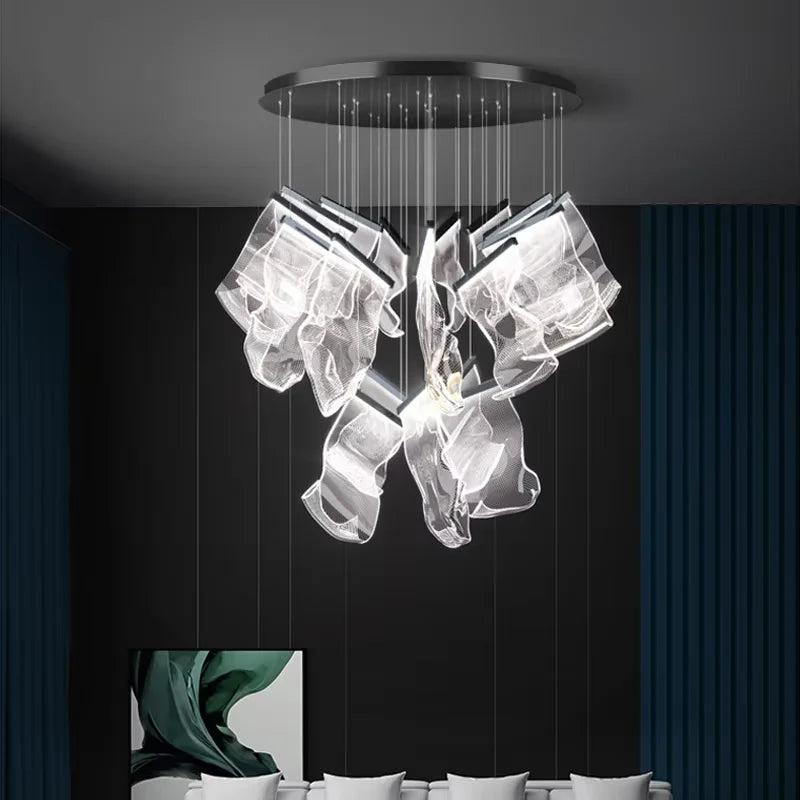 Large Clear Acrylic Flowing Wave Chandelier