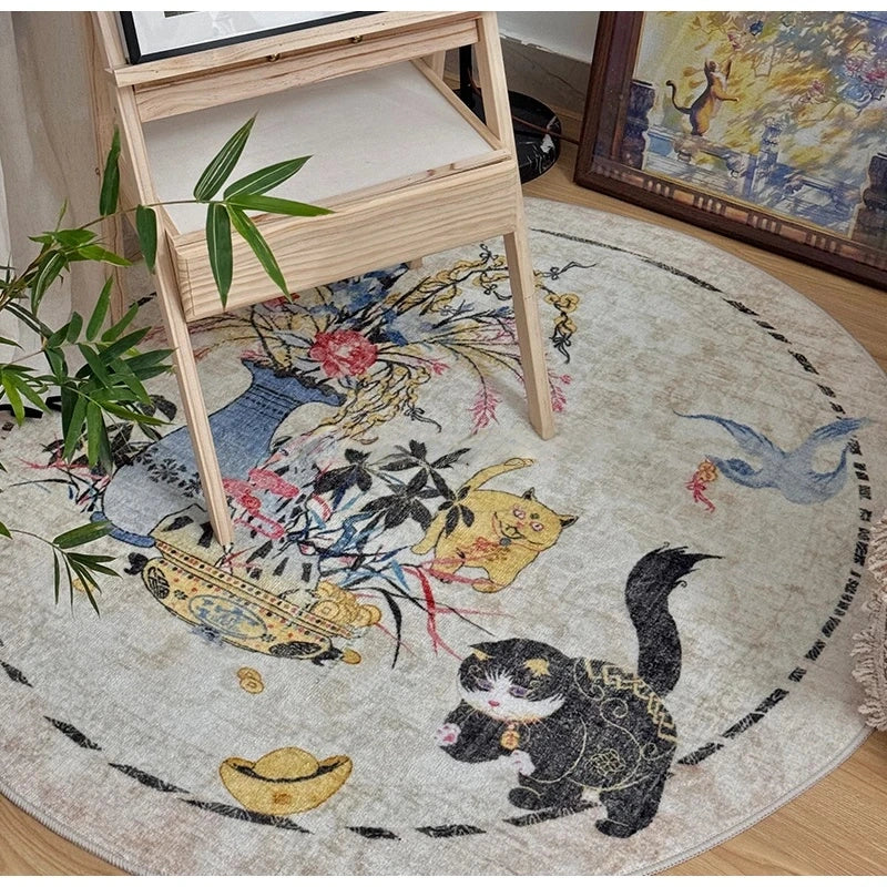 Artistic Chinoiserie Inspired Round Decorative Rug 120x120cm