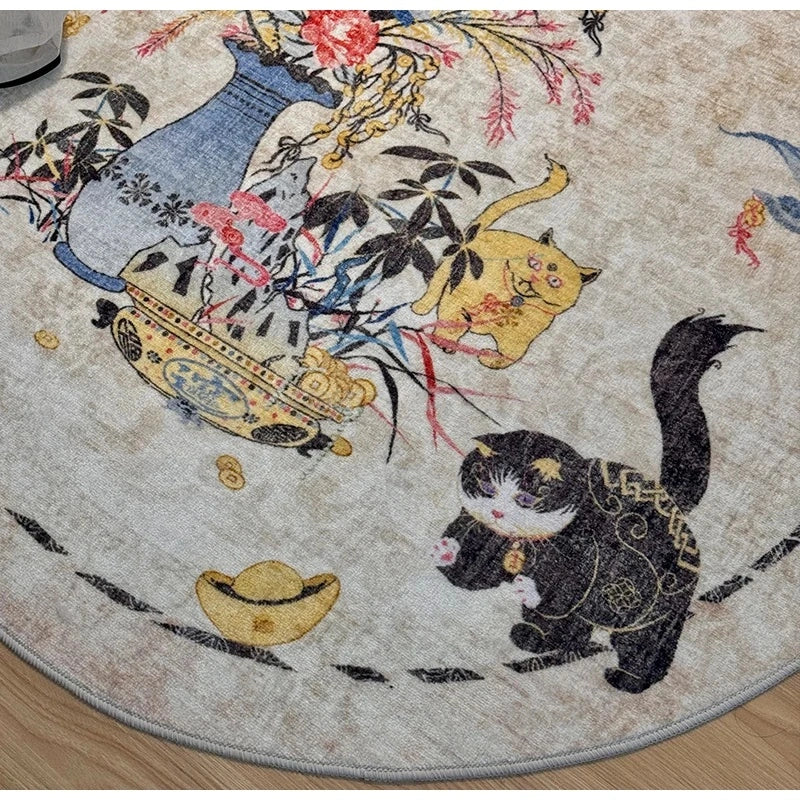 Artistic Chinoiserie Inspired Round Decorative Rug 120x120cm