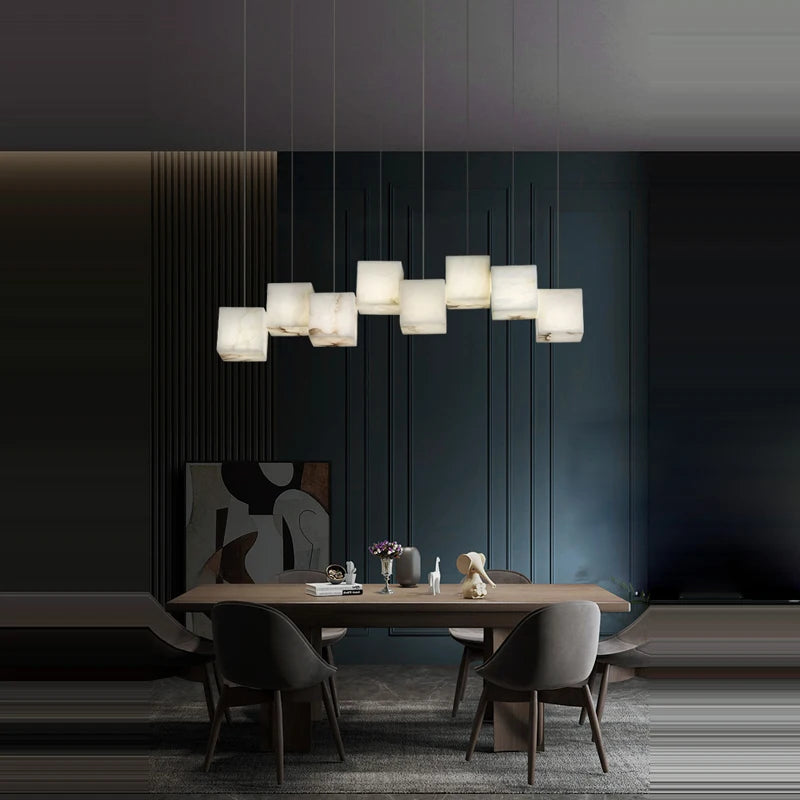 Dolomite Cluster Alabaster Cube Chandelier, Modular