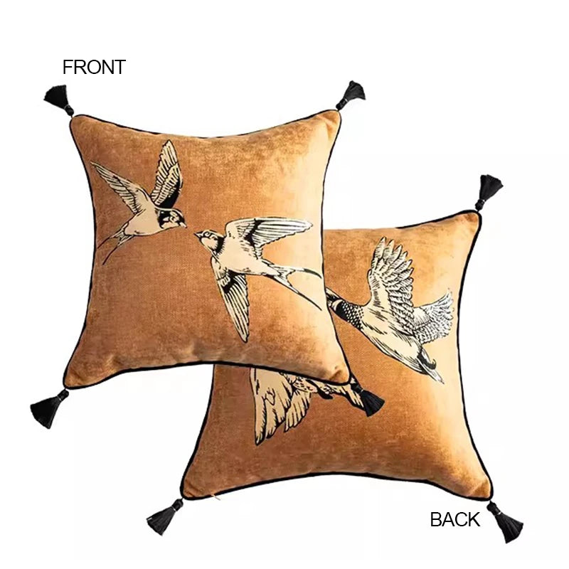 Oriental Retro Bird Cushion Cover with Tassels